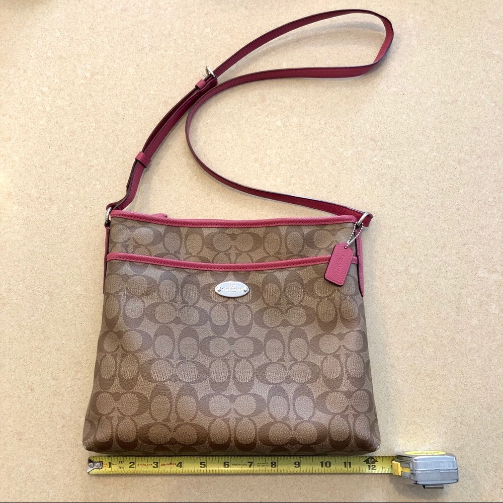 Coach Signature Khaki & Pink Crossbody Purse